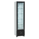 Vit Tefcold FS176H Displaykyl med flera hyllor och glasdörr.