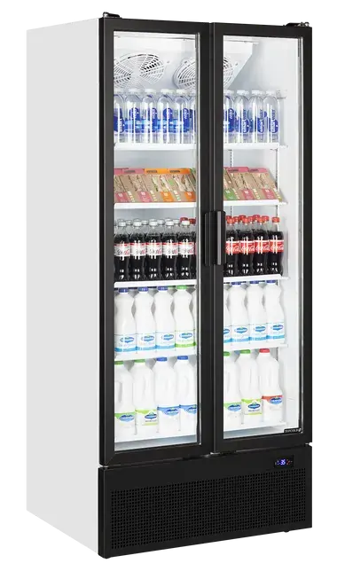 Tefcold FS890H Displaykyl vit modell med mejeriprodukter och läsk