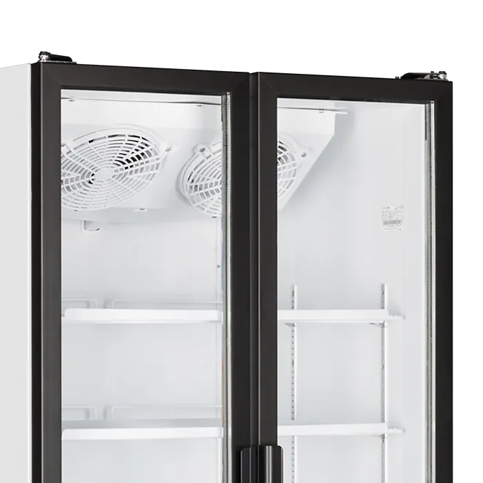 Övre fläktar och hyllsystem i TEFCOLD FS890H Displaykyl