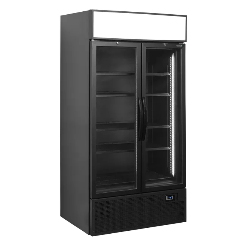 Tefcold FSC1000H Displaykyl i svart design med stängda glasdörrar