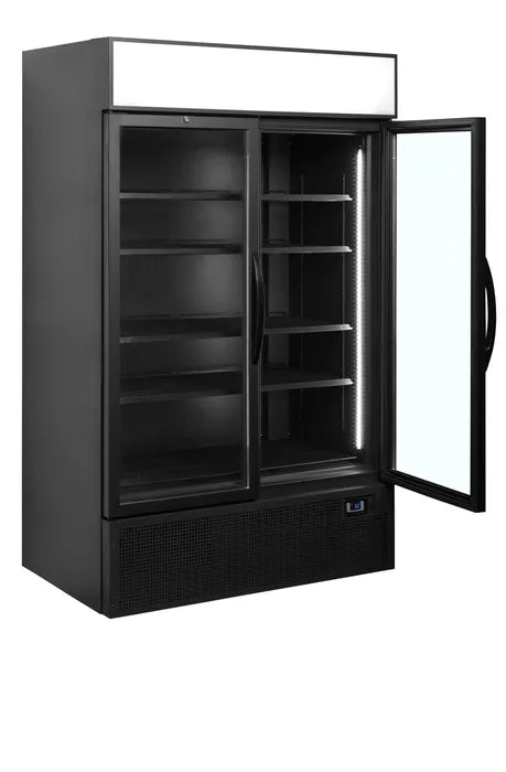 Tefcold Svart Displaykyl FSC1200H BLACK med Självstängande Glasdörrar