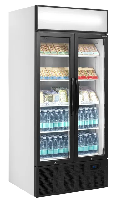 TEFCOLD FSC891H Displaykyl med stängda dörrar och fyllda hyllor