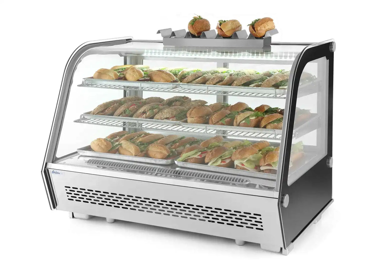 HENDI 160 L Kylmonter sned vy med tre hyllor och LED belysning