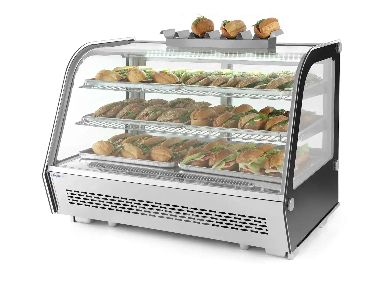 HENDI 160 L Kylmonter sned vy med tre hyllor och LED belysning