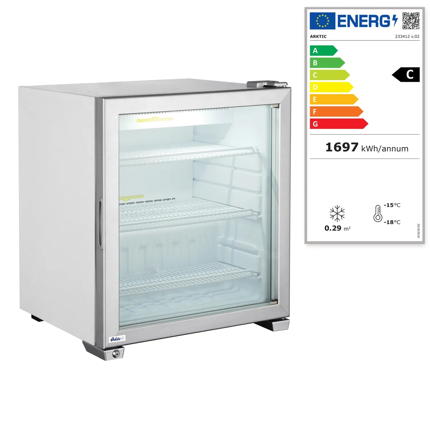 Displayfrys HENDI 90 L med glasdörr, belysning och energimärkning