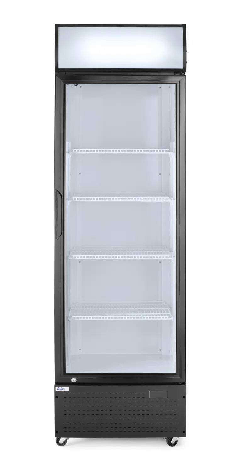 HENDI 335 L Displaykyl frontvy med fyra hyllor