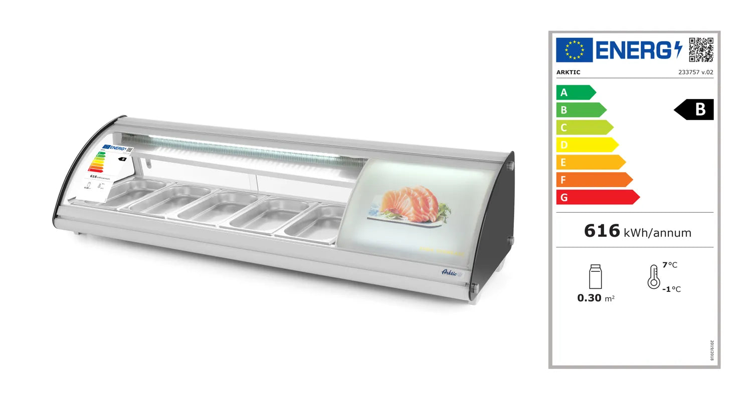 HENDI Sushi Kyldisk 5x GN 1/3 Statisk, vy tagen från sidan mot vit bakgrund