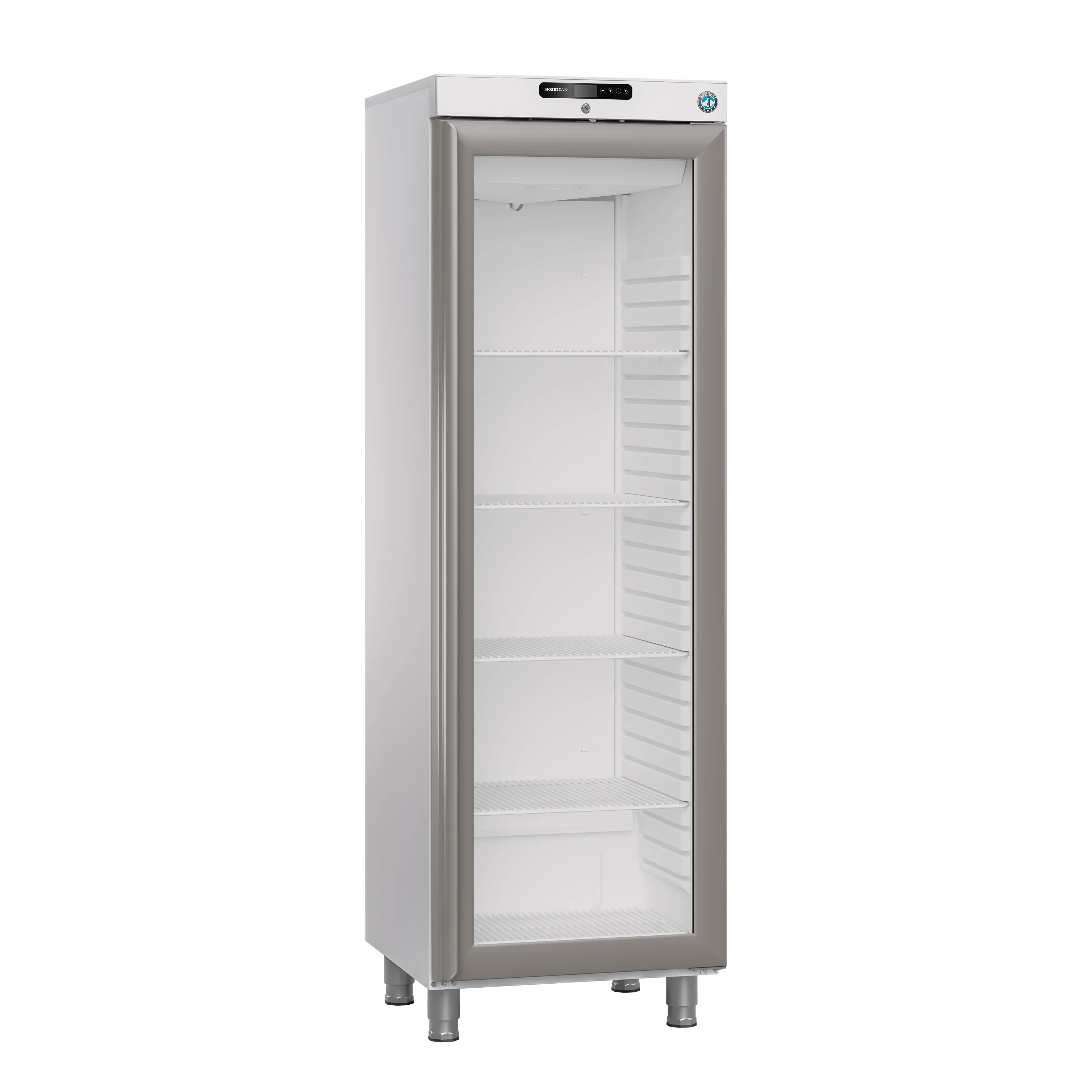 Hoshizaki KG420L L1 DR G E Displaykyl 265 L, sedd rakt framifrån mot vit bakgrund
