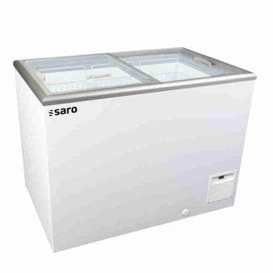 SARO NOVA 35 Frysbox med vit design och skjutbara glaslock för överblick.