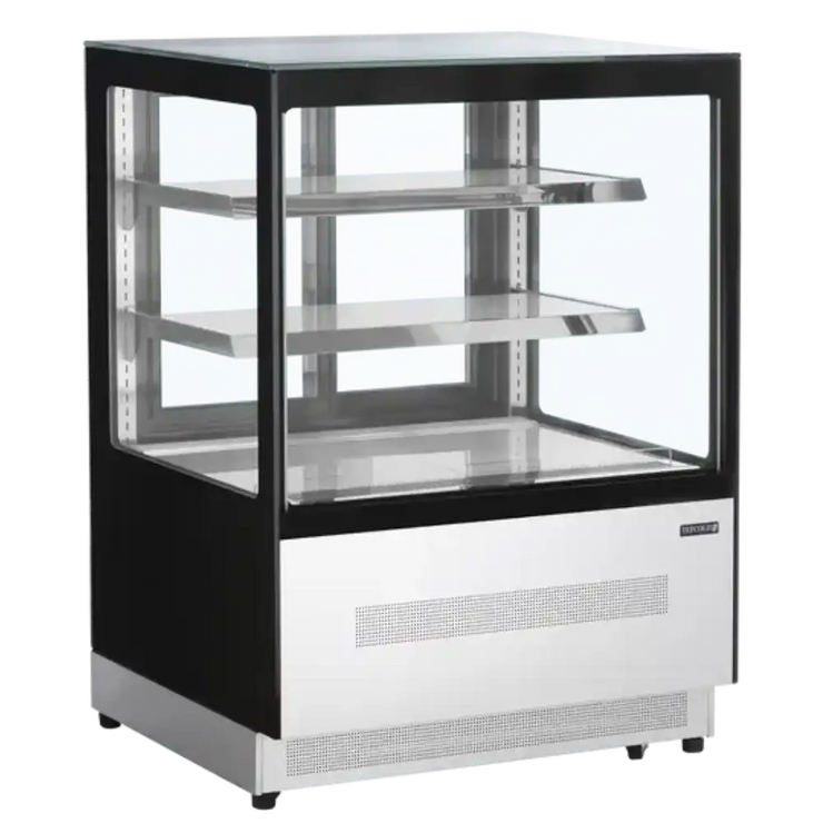 TEFCOLD LPD900F Kylmonter med svart ram och glasdörrar, perfekt för exponering av matvaror.