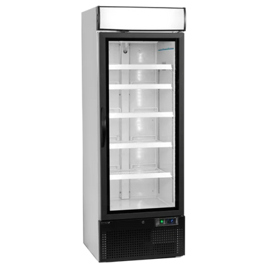 Tom Tefcold NC2500G Displaykyl med fem hyllplan och glasdörr.
