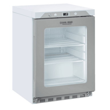 Cool Head QRG 200 i vit och grå färgkombination med trådhyllor och glasdörr