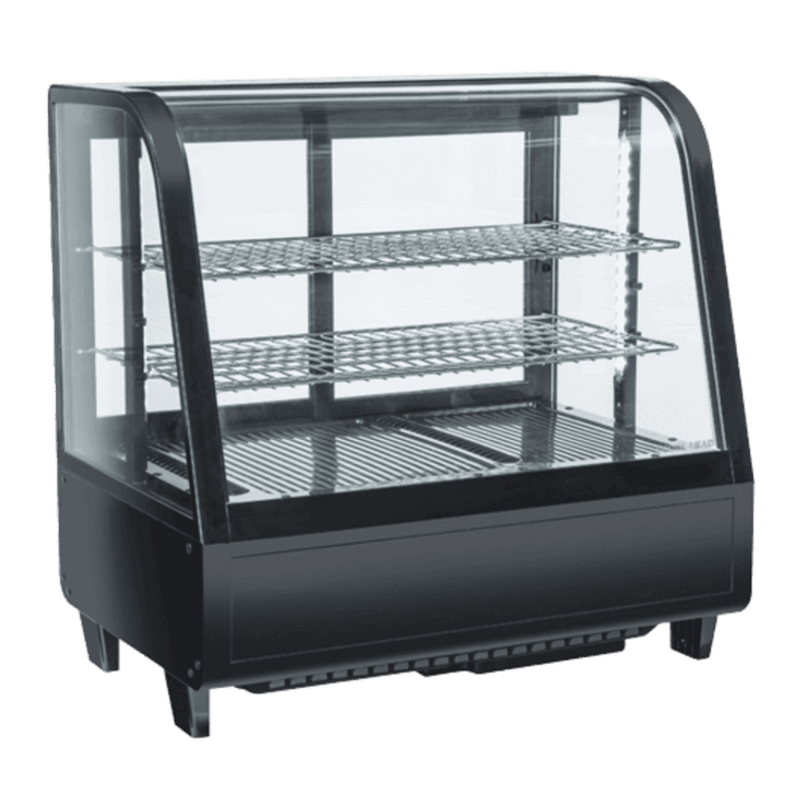 Svart modell av Cool Head RC 100 Kylmonter med tre hyllplan och glasfront.
