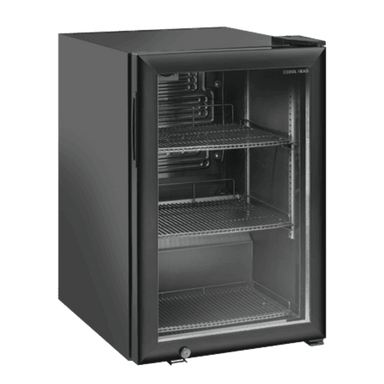 Fristående Cool Head RCF 60 Displaykyl med tre hyllplan och glasdörr.