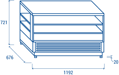 Teknisk ritning av Cool Head RG 1200 kylmonter med måtten 1192 x 676 x 721 mm.