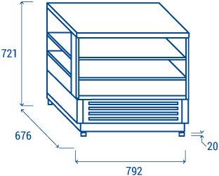 Teknisk ritning av Cool Head RG 800 kylmonter med måtten 792 x 676 x 721 mm.