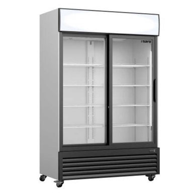 Displaykyl GTK 700 SD med skjutdörrar och toppskylt från SARO.