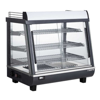 Kompakt SARO ELIAS Värmemonter i svart och rostfritt med reglerpanel på sidan.