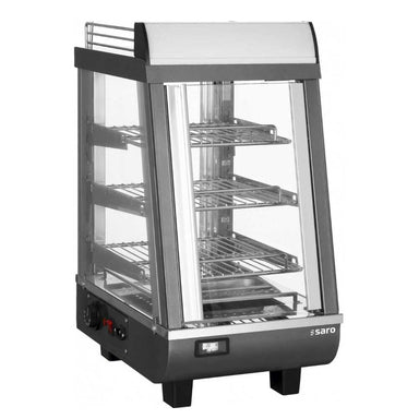 SARO LEON Värmemonter med fyra metallhyllor och glaspaneler.