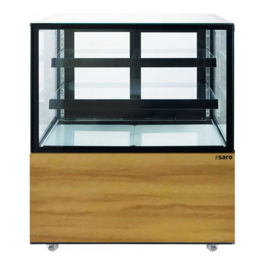 SARO MAXIME Kylmonter med glasfront och träpanel på hjul.