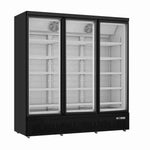 Saro GTK 1480 PRO displayfrys med tre glasdörrar och vit interiör.