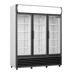 Saro GTK 1065 displaykyl med tre glasdörrar och justerbara hyllor.