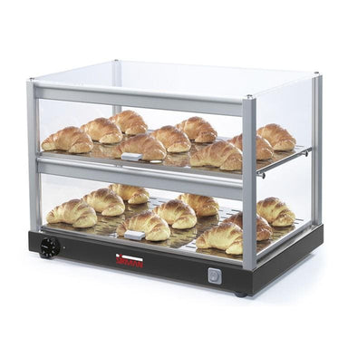 Sirman Cube P2 Hot Värmemonter fylld med croissanter på två nivåer.
