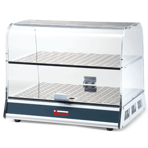 Sirman Vista P2N Displaymonter med två hyllplan, glaslucka och perforerad botten i rostfritt stål.