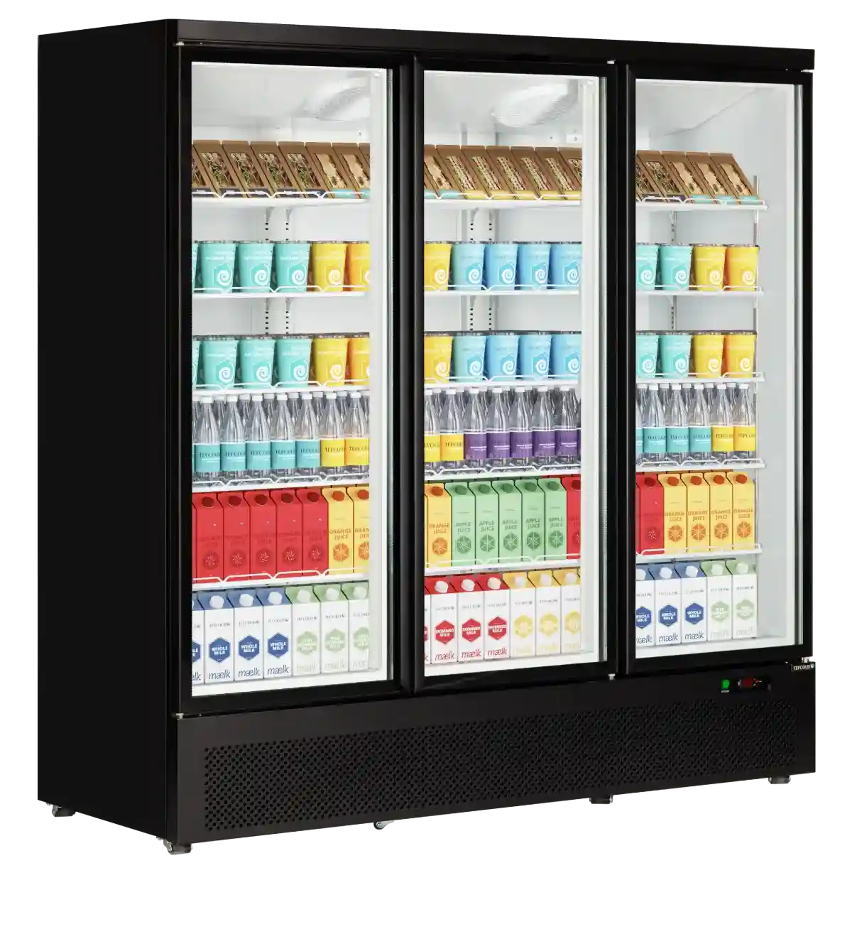 Fylld Tefcold Atom Maxi C3DB displaykyl med drycker och varor