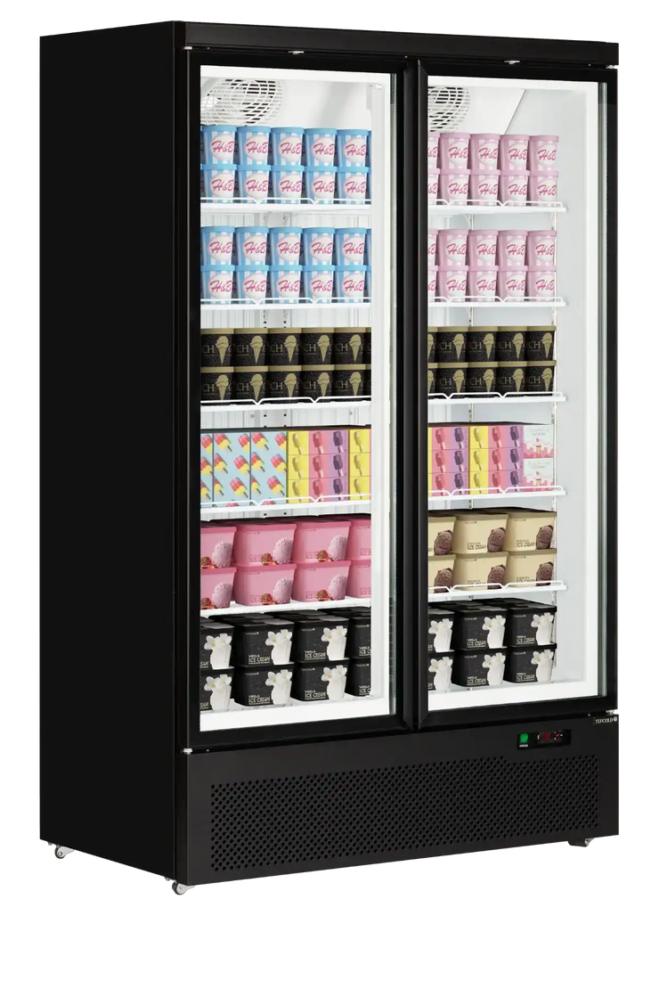 Fylld TEFCOLD Atom Maxi F2DB displayfrys med glassprodukter