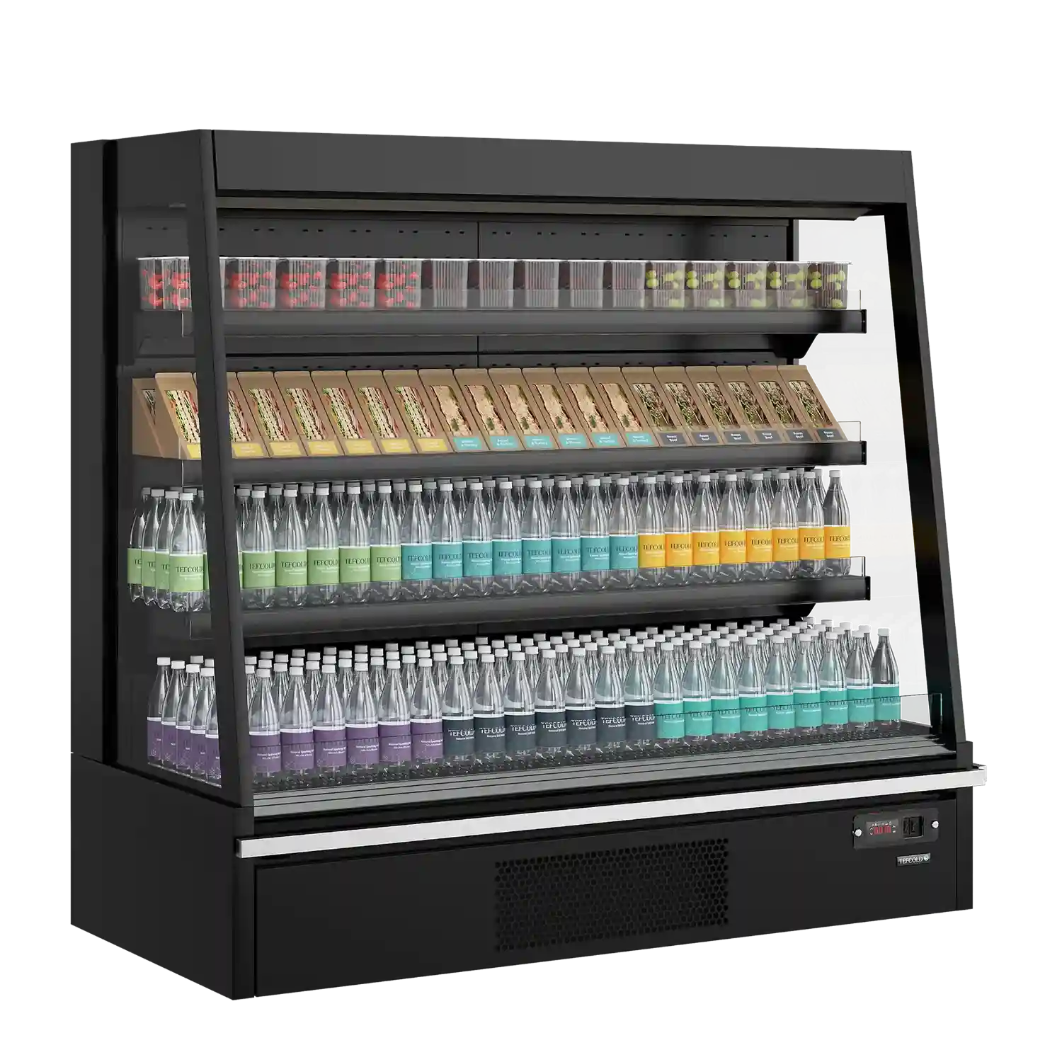 TEFCOLD Galaxy+ GPL14 Black HC väggkyl fylld med dryck och matvaror