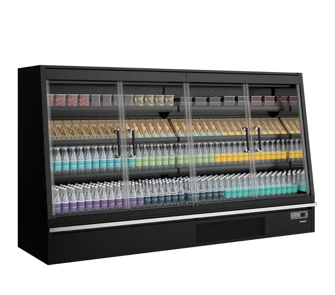 TEFCOLD Galaxy+ GPL26FGD Black väggkyl fylld med matvaror och dryck
