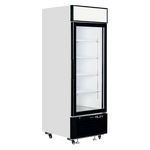 Vit Tefcold LGC2500B Displaykyl med tomma hyllor och glasdörr.