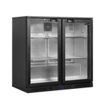 Tefcold BA21H visad med stängda glasdörrar och tom invändig struktur med metallhyllor.