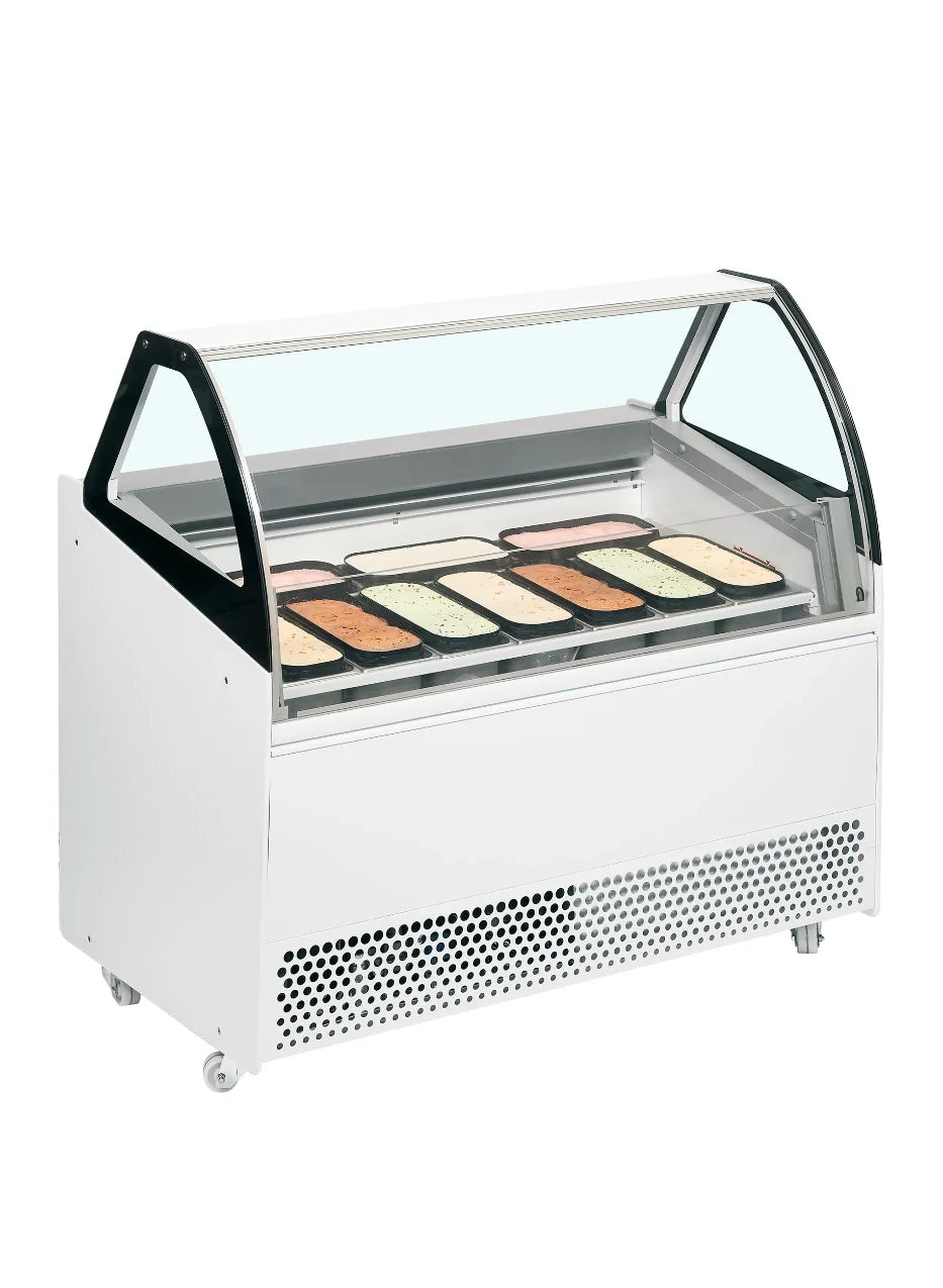 TEFCOLD BERMUDA VIEW RV10 Glassfrys 300 L, sedd från sidan mot vit bakgrund
