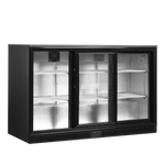 TEFCOLD DB301S-3 Barkyl 300 L, ytterligare invändig vy som visar hyllor med flaskor