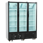 TEFCOLD FS1600H displaykyl med tre glasdörrar och tomma justerbara hyllor.