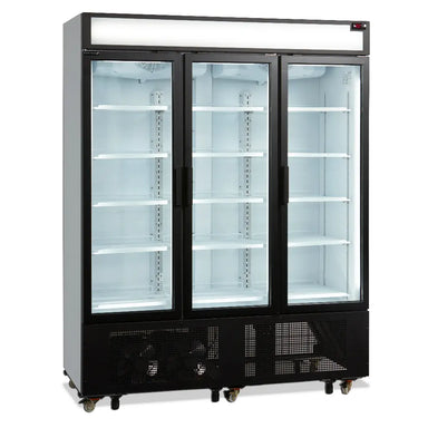 TEFCOLD FSC1600H displaykyl med tre glasdörrar och tomma hyllor.