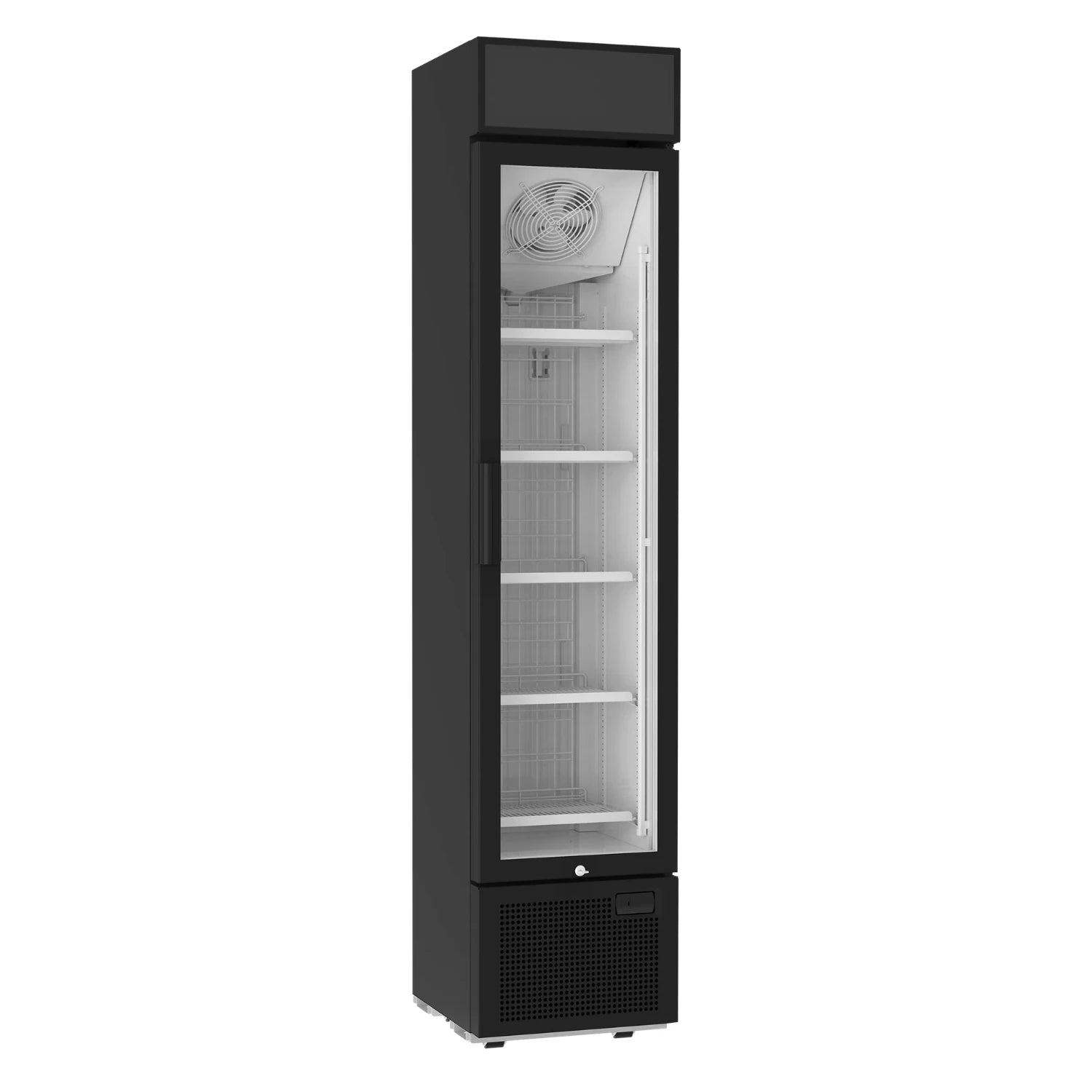 TEFCOLD FSF176VH B Displayfrys 190 L, sedd rakt framifrån mot vit bakgrund