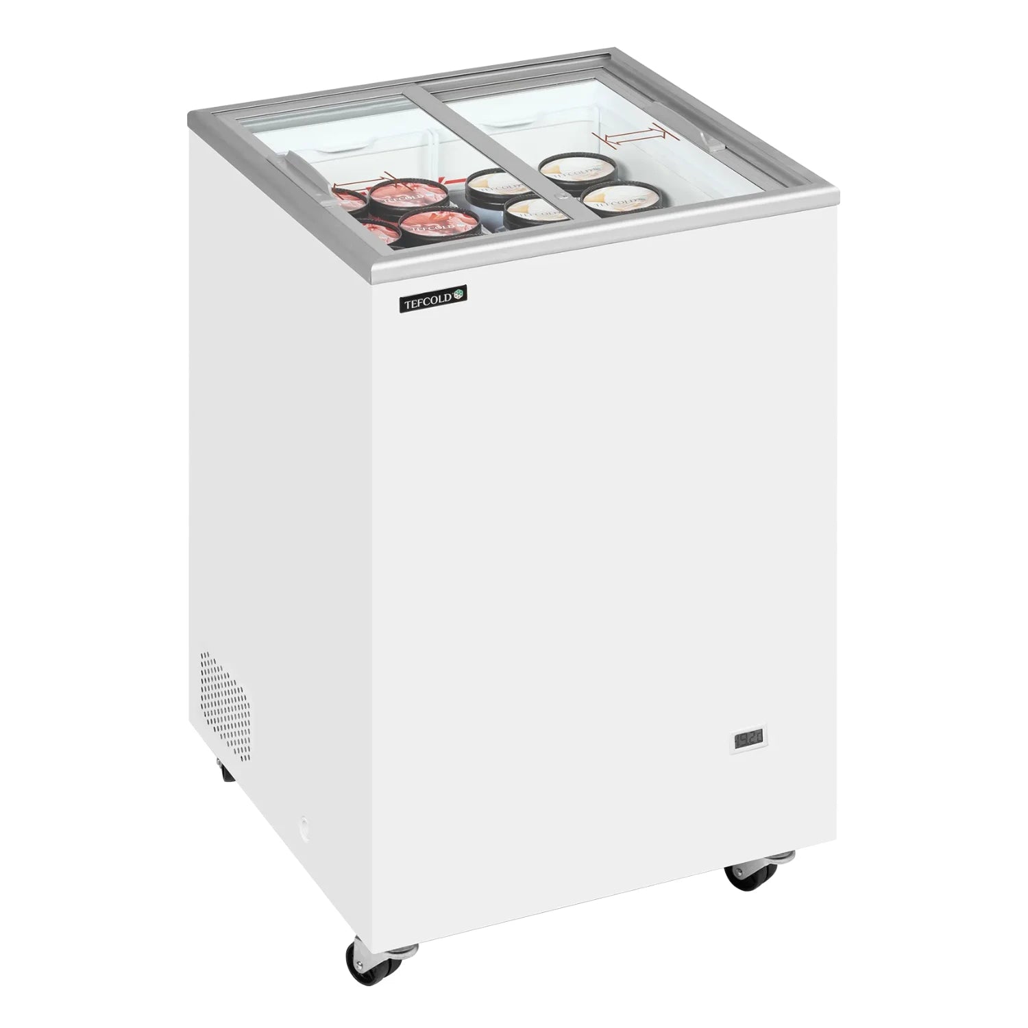 TEFCOLD IC102SC Frysbox 108 L, sedd från sidan mot vit bakgrund