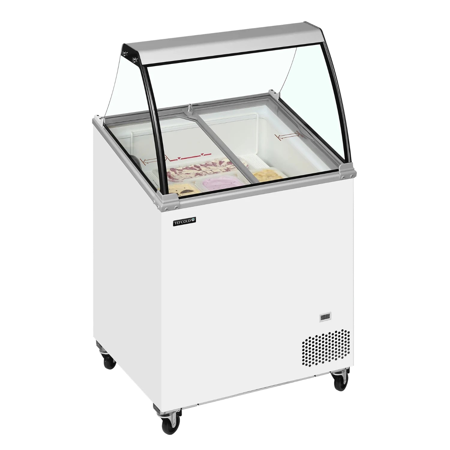 TEFCOLD IC202SCE-SO Glassfrys 176 L, sedd från sidan mot vit bakgrund