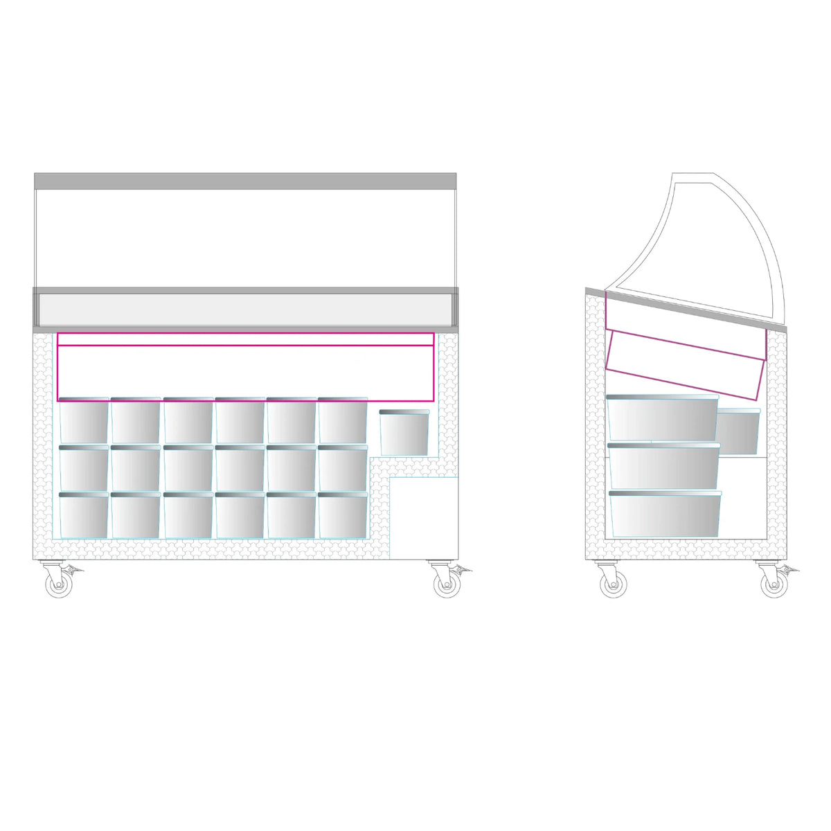 TEFCOLD IC402SCE-SO Glassfrys 352 L, sedd i tre kvarts vinkel mot vit bakgrund