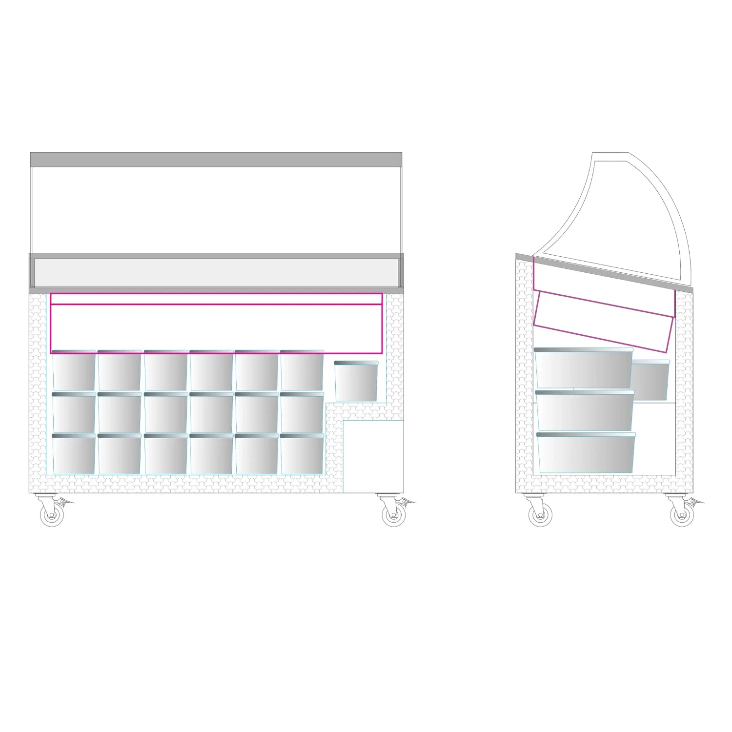 TEFCOLD IC402SCE-SO Glassfrys 352 L, sedd i tre kvarts vinkel mot vit bakgrund