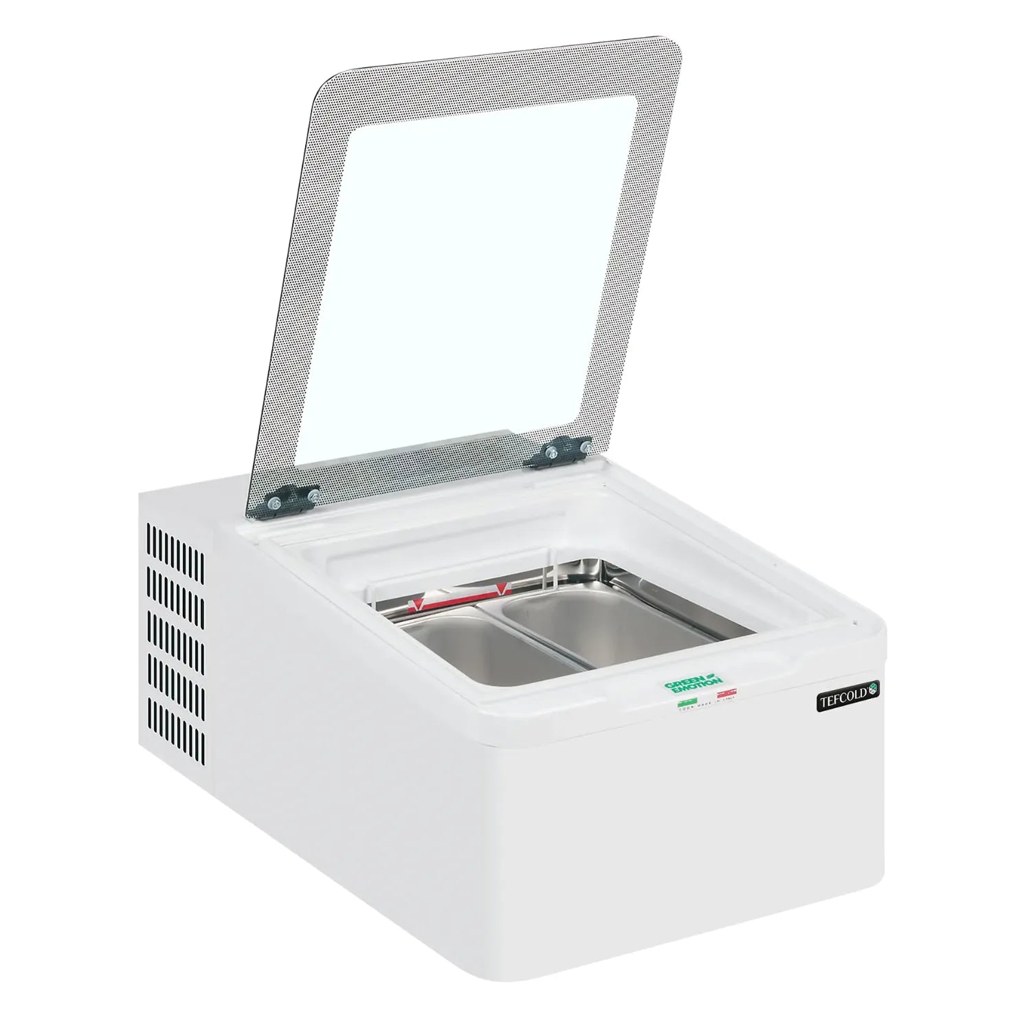 TEFCOLD ICE2 Glassfrys 28 L, sedd rakt framifrån mot vit bakgrund