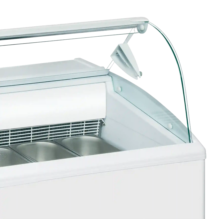 TEFCOLD ISETTA 6LX Glassdisk Statisk, närbild tagen inifrån mot lådor med glass