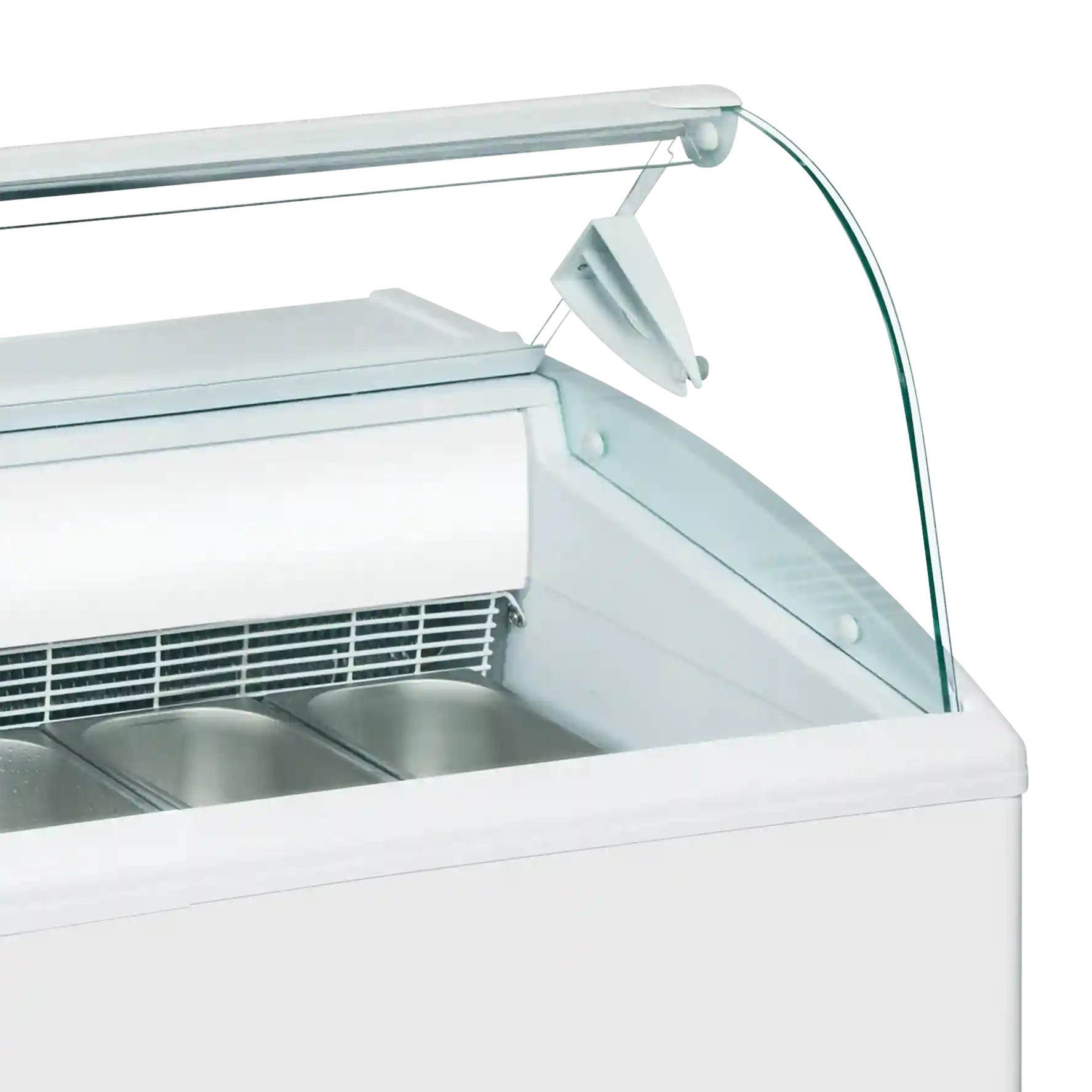 TEFCOLD ISETTA 6LX Glassfrys Statisk, närbild tagen inifrån mot lådor med glass