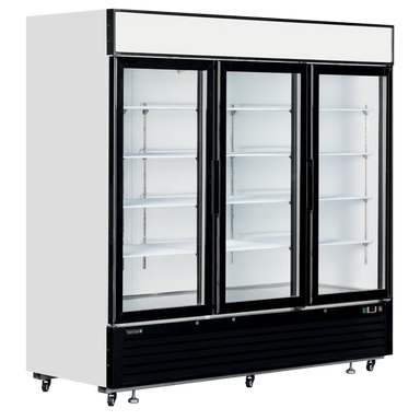 TEFCOLD LGC7500 displaykyl vit modell med tre glasdörrar och tomma hyllor