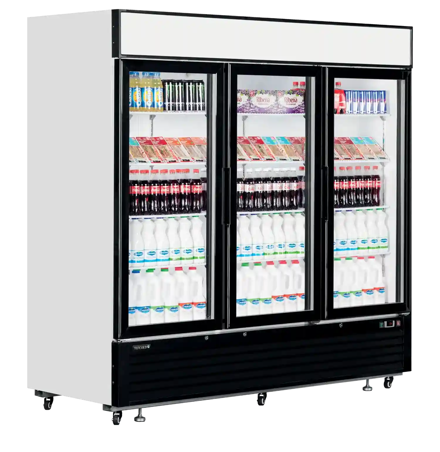 TEFCOLD LGC7500 displaykyl fylld med dryck och matvaror