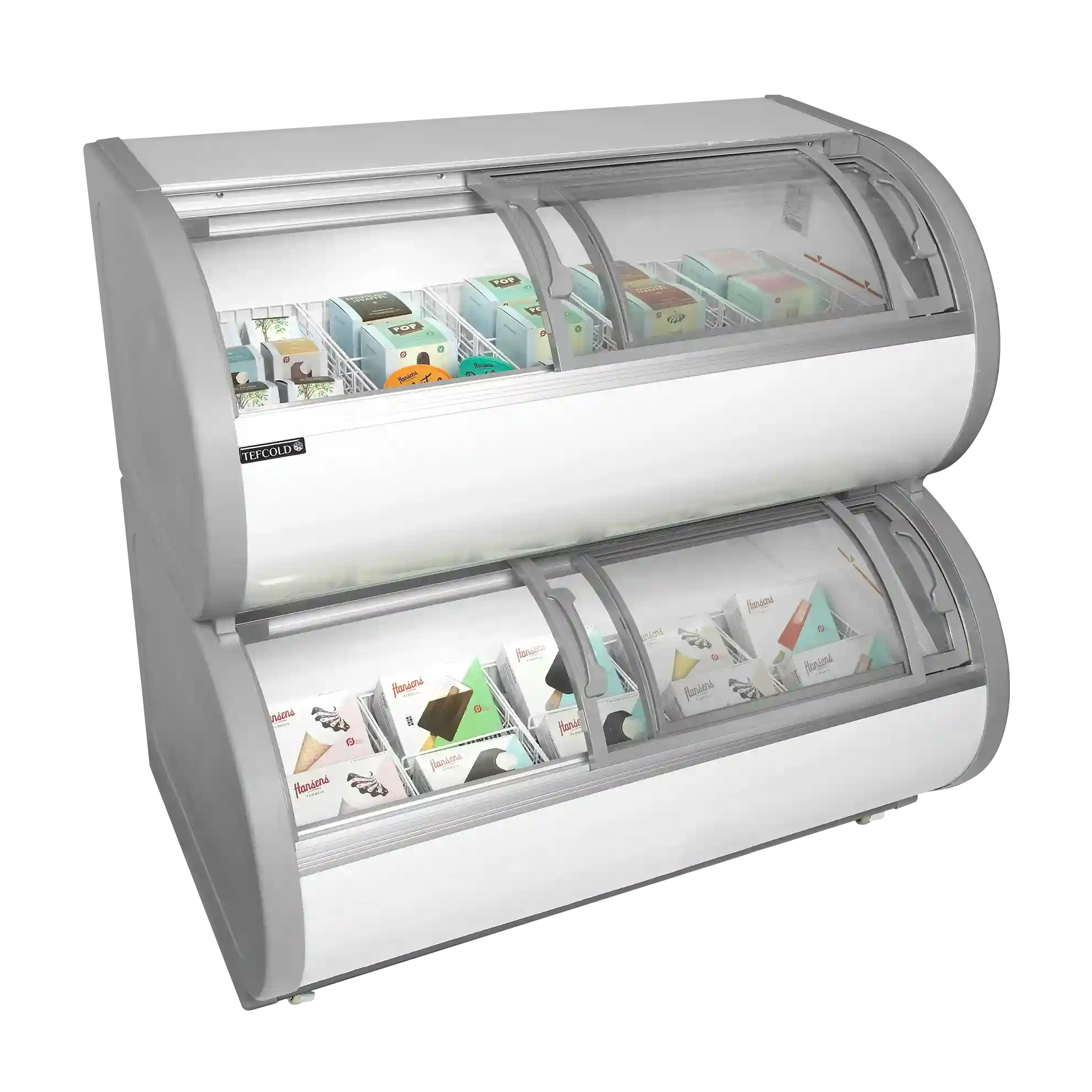 TEFCOLD TD500 Glassfrys 450 L, ytterligare invändig vy som visar lådor med glass