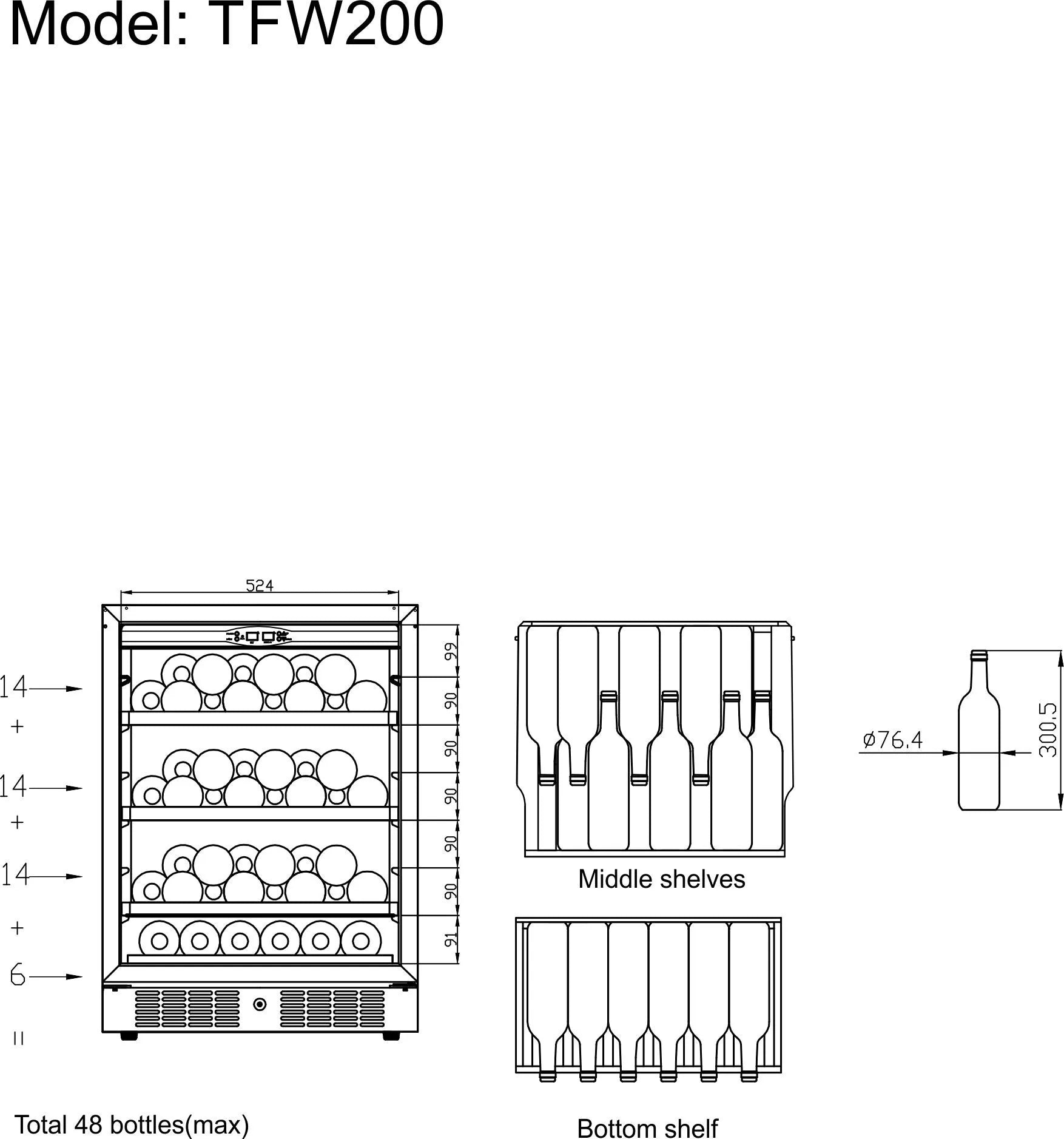 TEFCOLD TFW200-S Vinkyl 155 L, sedd diagonalt framifrån mot vit bakgrund